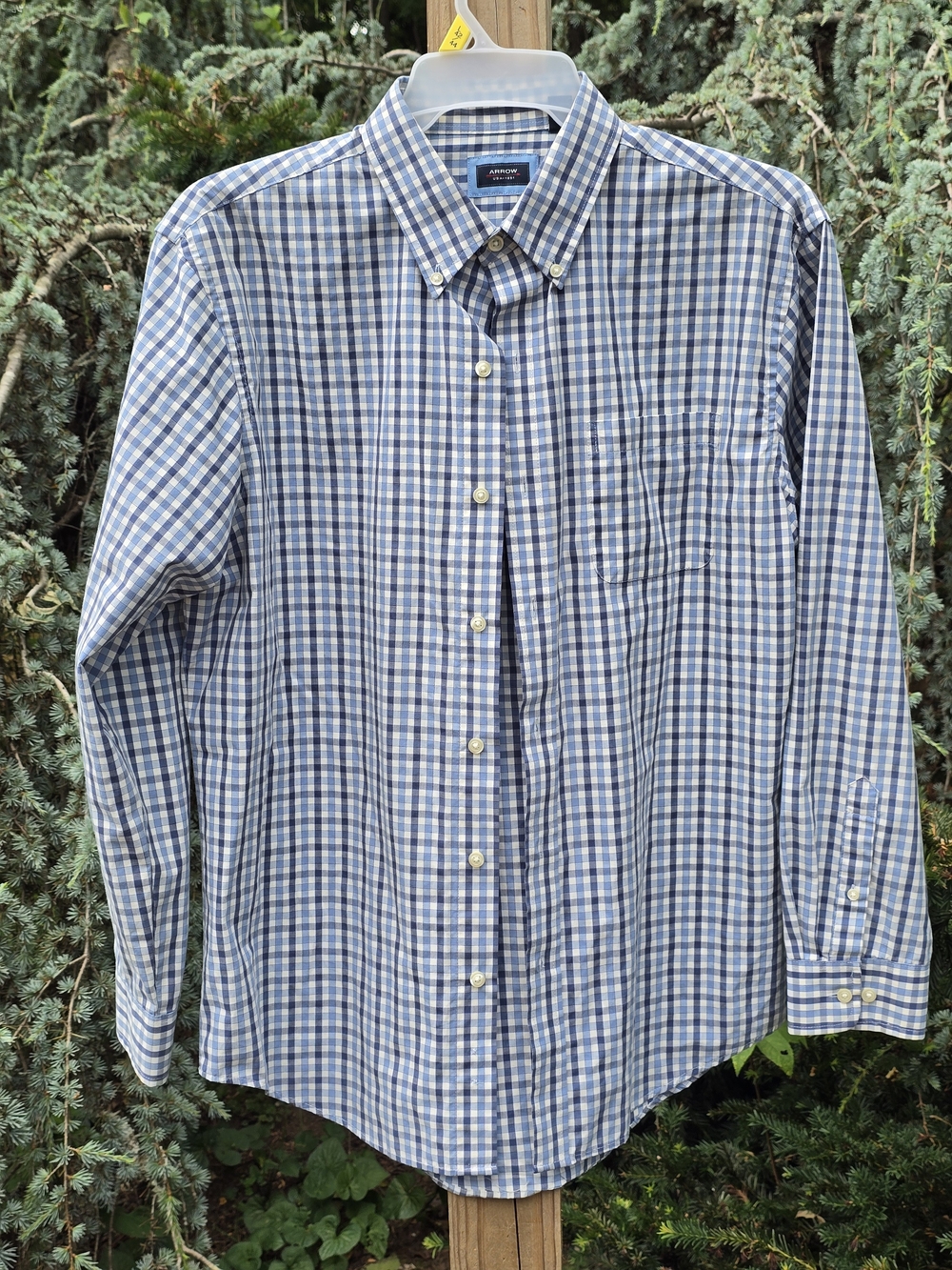 Arrow Blue and White Gingham Button-Down Dress Shirt